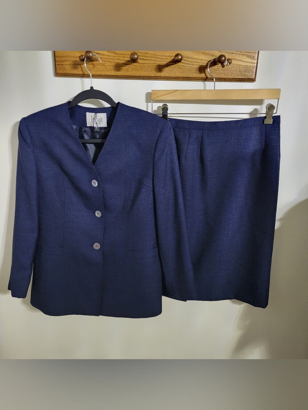 Le Suit Navy Women's Skirt Suit - Tailored Blazer & Pencil Skirt, Size 10P